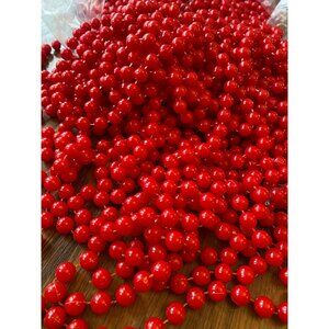 Vintage Red Plastic Beaded Christmas Tree Garland 6 Strands 9ft Each Total 56ft
